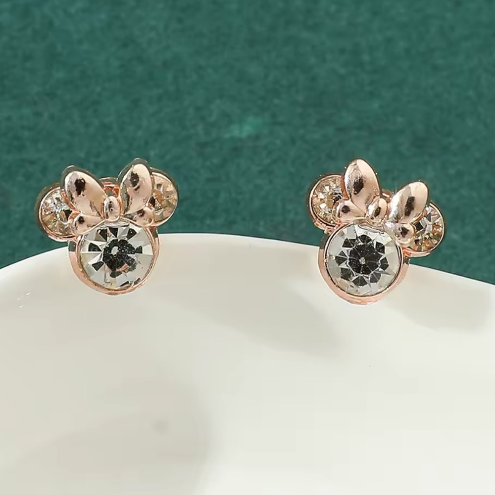 Rose Gold Filled Cubic Zirconia Minnie Mouse Earrings